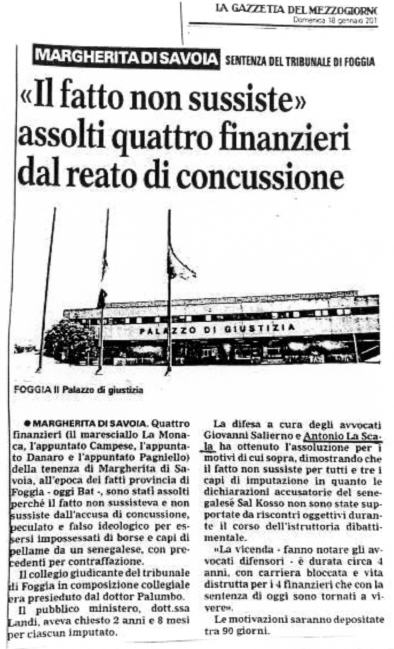 1 «Il fatto non sussiste». Assolti quattro finanzieri dal reato di concussione