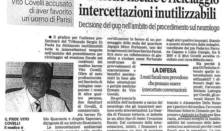 Evasione fiscale e riciclaggio. Intercettazioni inutilizzabili. Decisione del gup nell'ambito del procedimento sul neurologo, I reati fiscali non prevedono che possano essere intercettate conversazioni