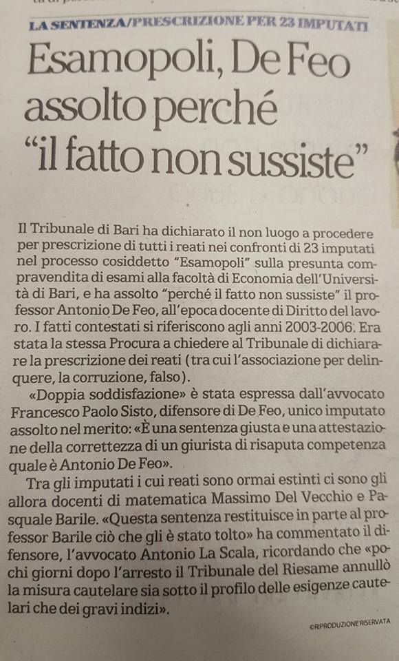 1 Prescrizione cancella l'inchiesta esampoli
