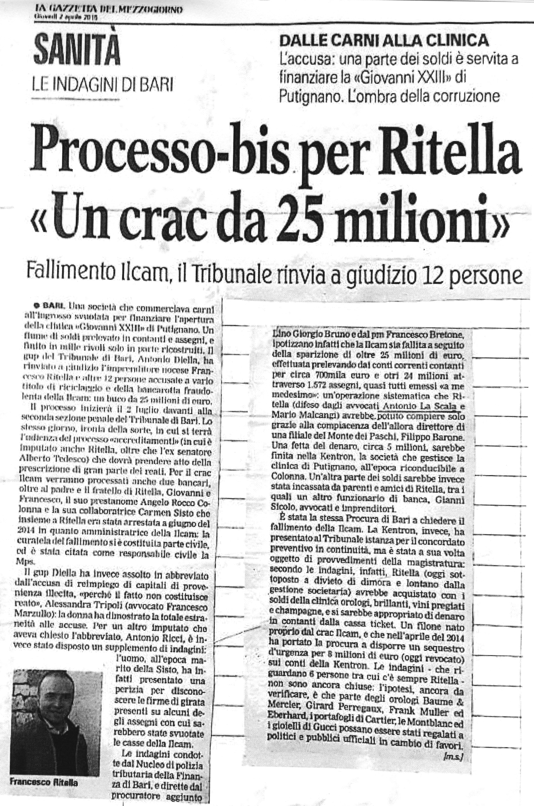 1 Processo-bis per Ritella «Un crac da 25 milioni». Fallimento Ilcam, il Tribunale rinvia a giudizio 12 persone