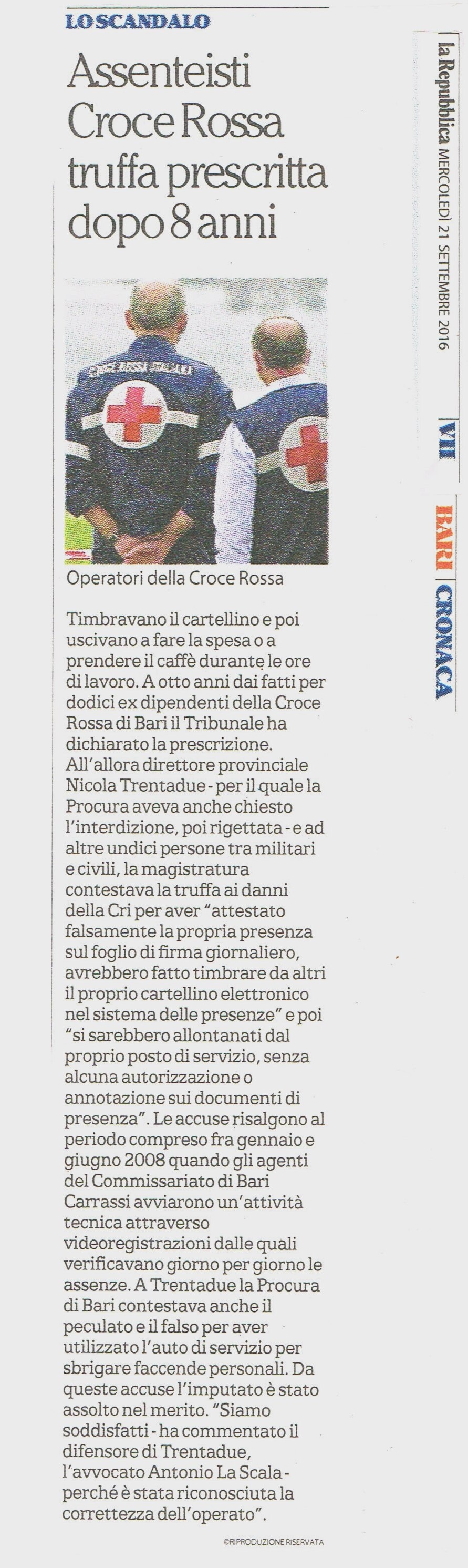 1 Assenteisti Crce Rossa truffa prescritta dopo otto anni