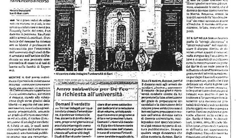 Esamopoli, il Riesame ha deciso il professor B. torna il libertà. Revocata la misura cautelare al docente in pensione. I giudici: «Non c'è rischio di reiterazione».