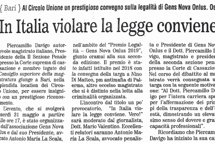 1 Convegno sulla legalità: In Italia violare la legge conviene. Vero! Ospite il magistrato Piercamillo Davigo