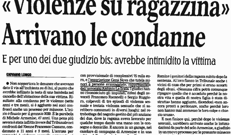 Violenze su ragazzina, Gens Nova parte civile nel processo.