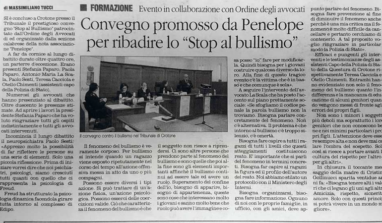 Convegno promosso da Penelope per ribadire lo Stop al bullismo