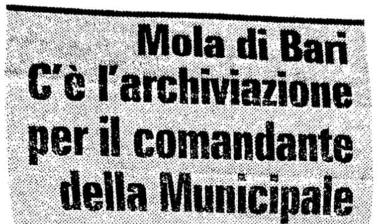 Archiviazione per il Comandante della Municipale