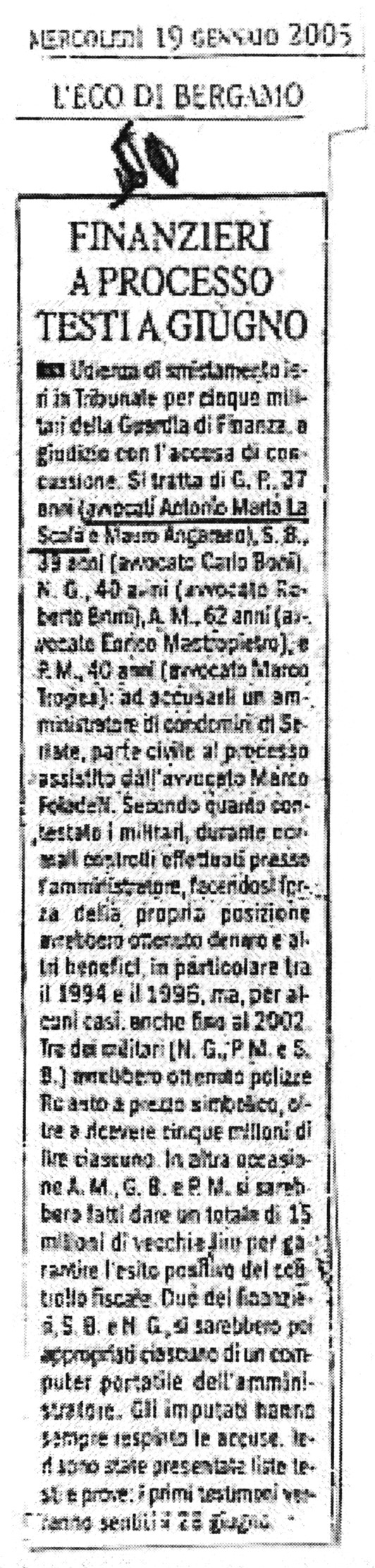 1 Cinque Finanzieri a processo per consussione