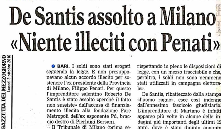 A Milano è stato assolto De Santis, nessun illecito con Penati