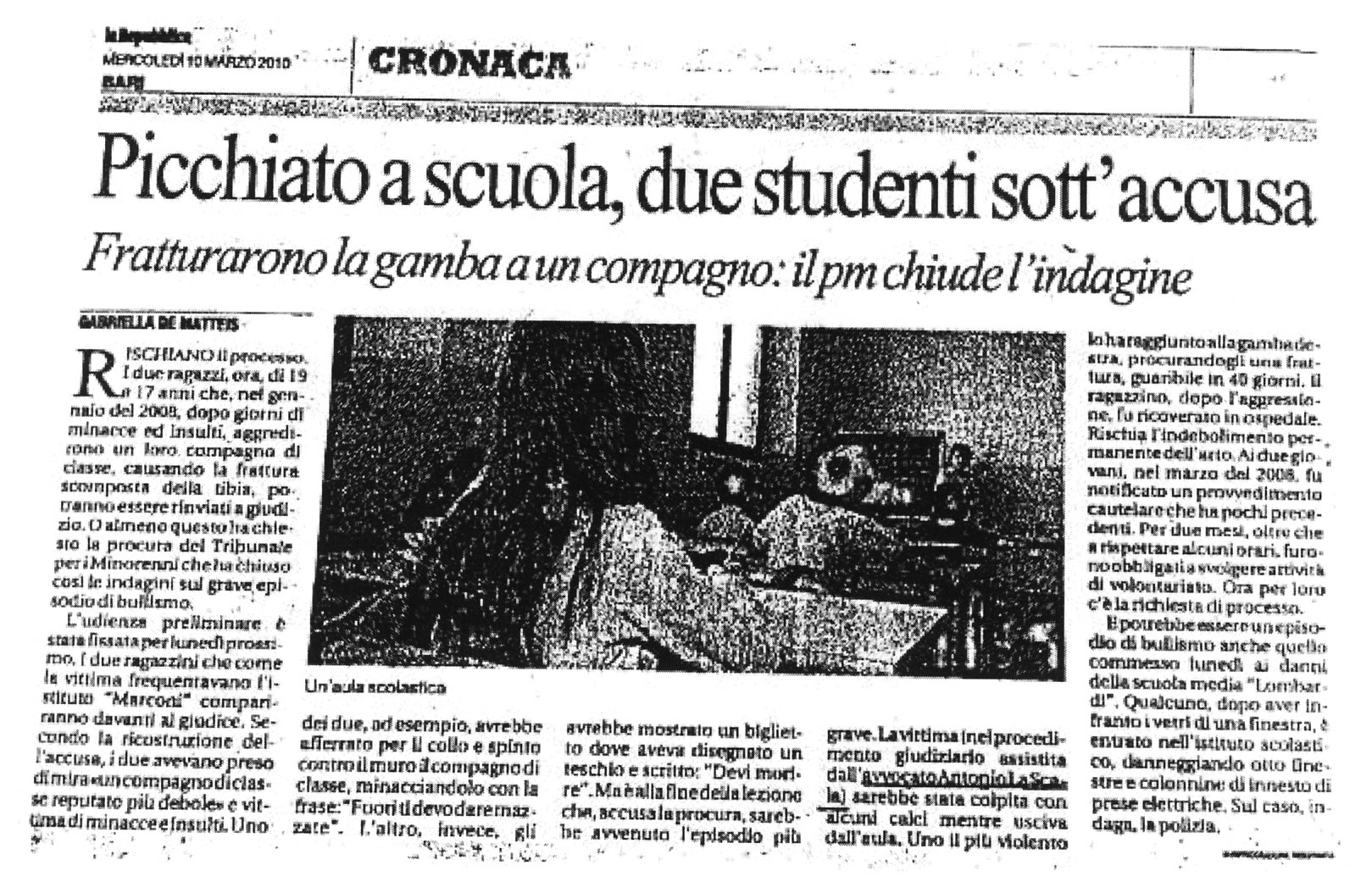 1 Picchiato a scuola, due studenti sott'accusa. Fratturarono la gamba a un compagno: il pm chiude l'indagine