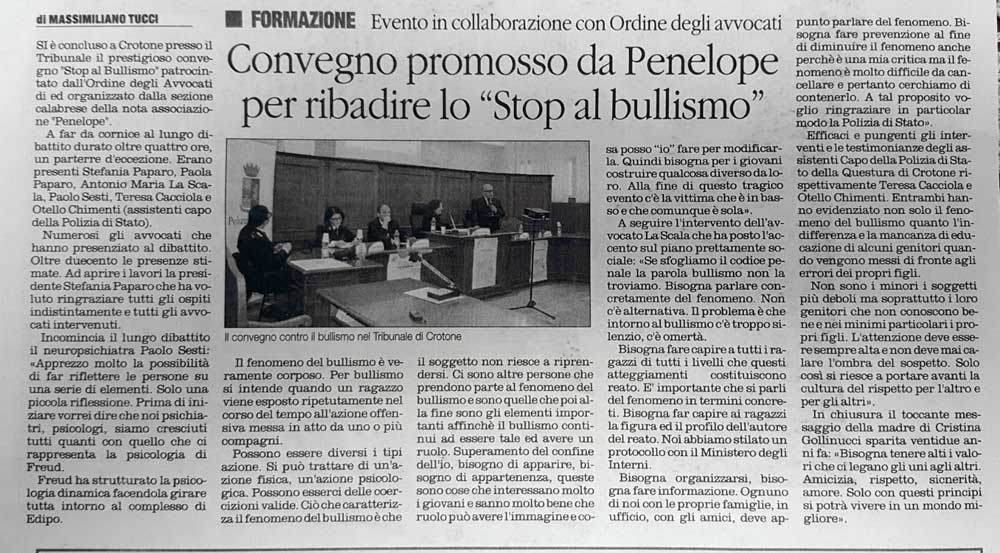 1 Convegno promosso da Penelope per ribadire lo Stop al bullismo