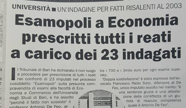 Esamopoli a Economia prescritti tutti i reati a carico dei 23 indagati