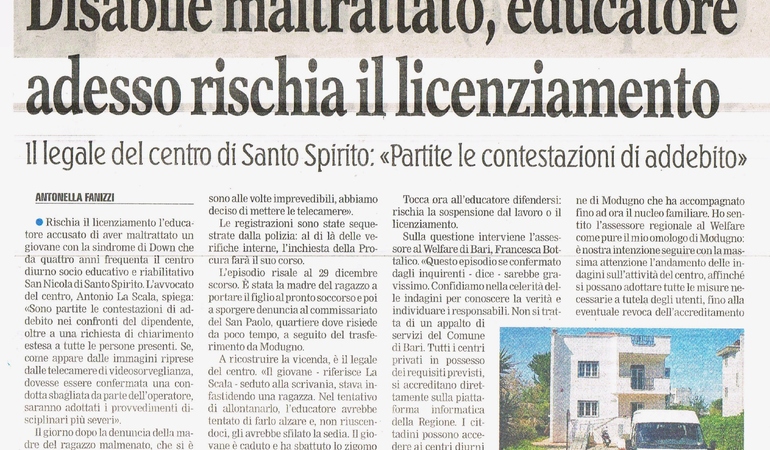 Disabile maltrattato, educatore adessa rischia il licenziamento