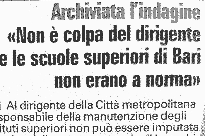 1 Scuole superiori non a norma: Il dirigente non è colpevole.