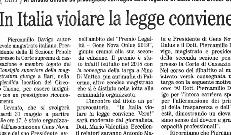 Convegno sulla legalità: In Italia violare la legge conviene. Vero! Ospite il magistrato Piercamillo Davigo