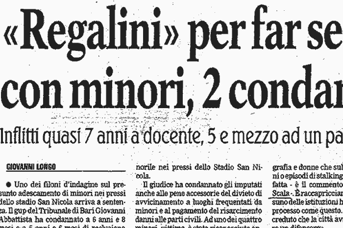 1 Prostituzione minorile a Bari: Regali in cambio di sesso