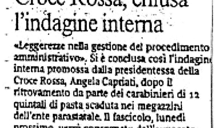 Pasta scaduta, rilevate leggerezze. Croce Rossa, chiusa l'indagine interna