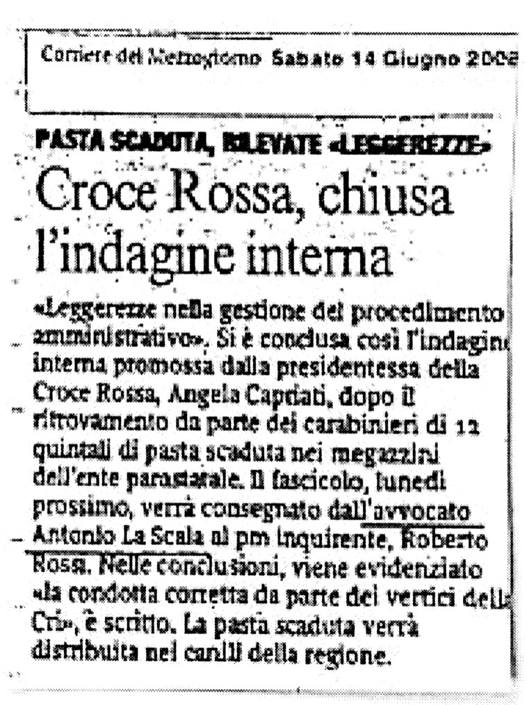 1 Pasta scaduta, rilevate leggerezze. Croce Rossa, chiusa l'indagine interna
