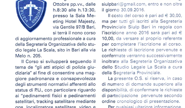 Partecipazione IX Corso di Aggiornamento P.U.
