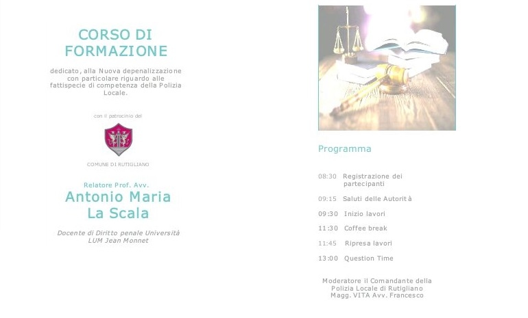 1 Corso di formazione dedicato alla nuova depenalizzazione con particolare riguardo alle fattispecie di competenza della Polizia Locale