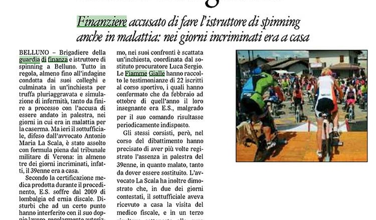 Belluno: Assolto il finanziare accusato di fare l'istruttore di spinning anche in malattia.