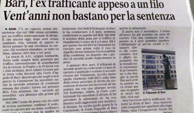 Bari, l'ex trafficante appeso a un filo. Vent'anni non bastano per la sentenza