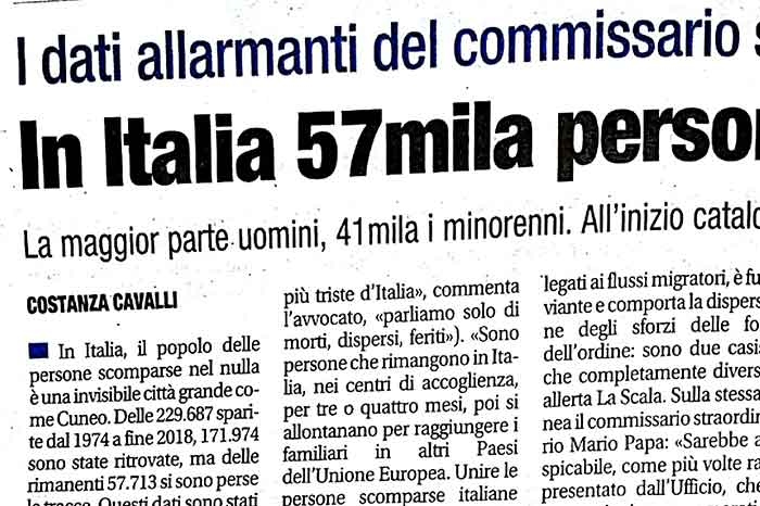 1 In Italia 57 mila persone scomparse. Numeri allarmanti dal commissario straordinario del governo