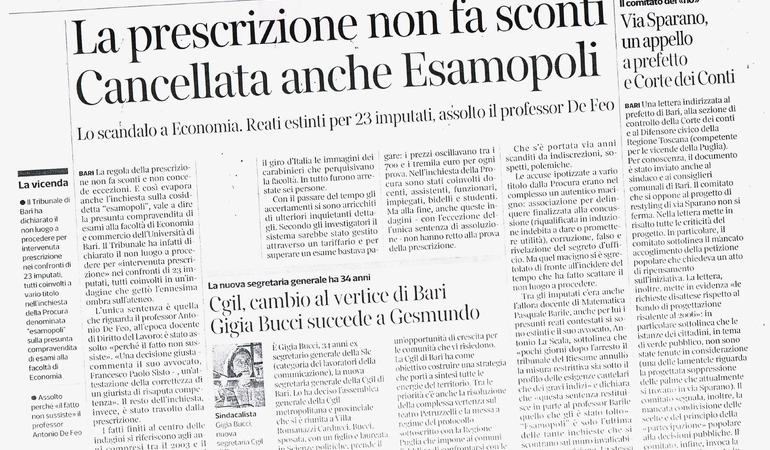 La prescrizione non fa sconti Cancellata anche Esamopoli