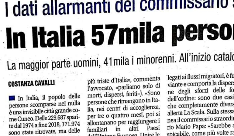 In Italia 57 mila persone scomparse. Numeri allarmanti dal commissario straordinario del governo